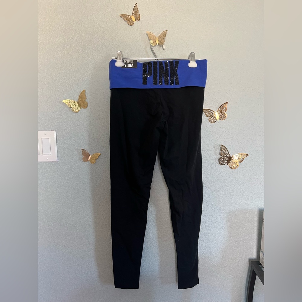 Victoria’s Secret PINK Original Sequin Band Leggings Black/Blue NWT